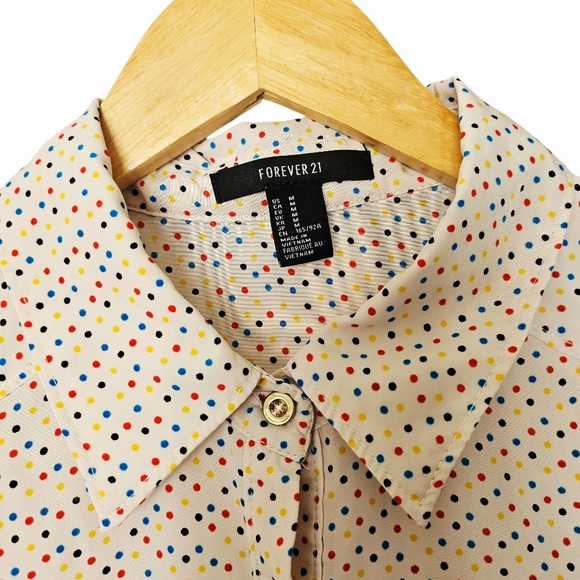 Forever 21 Retro Cream Multi Colored Polka Dot Short Sleeve Shirt Dress, Size M - Picture 3 of 8